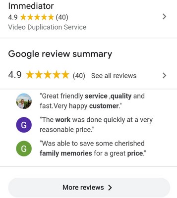 Immediator's review on Google